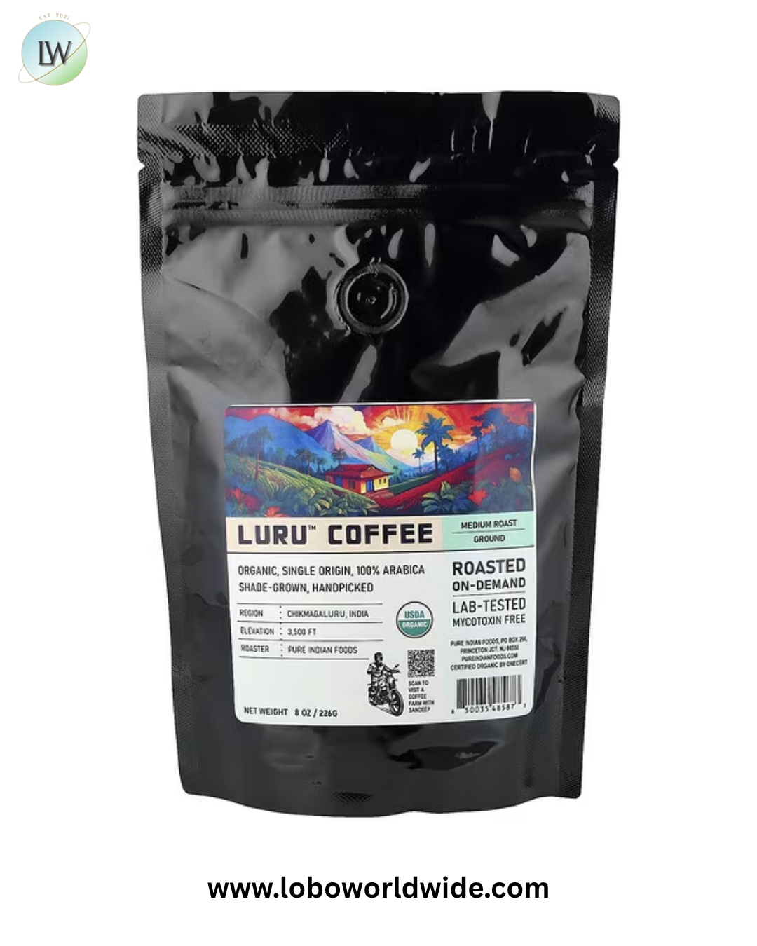 Pure Indian Foods, Luru™ Coffee, Ground, Medium Roast, 8 oz (226 g)