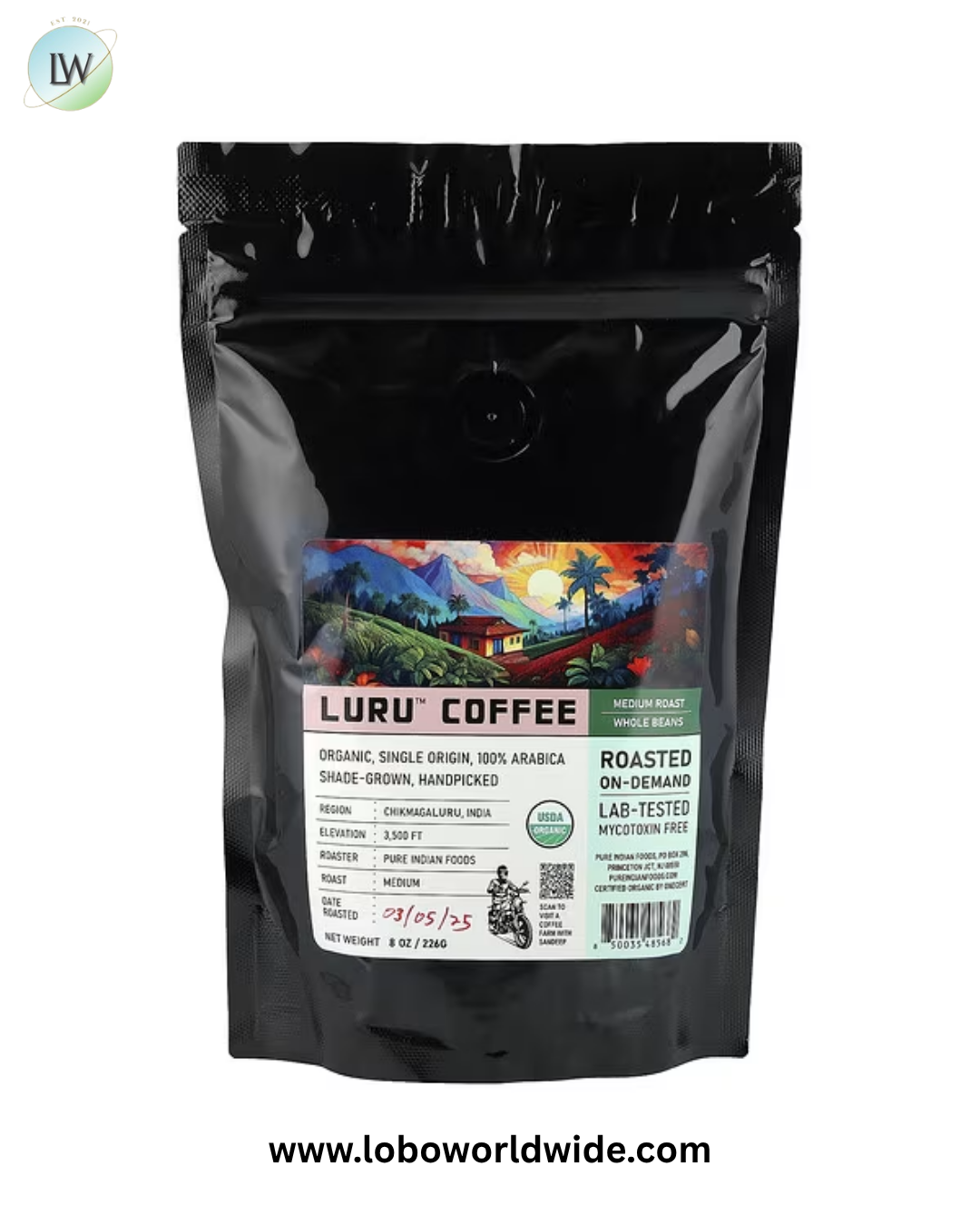 Pure Indian Foods, Luru™ Coffee, Whole Beans, Medium, 8 oz (226 g)