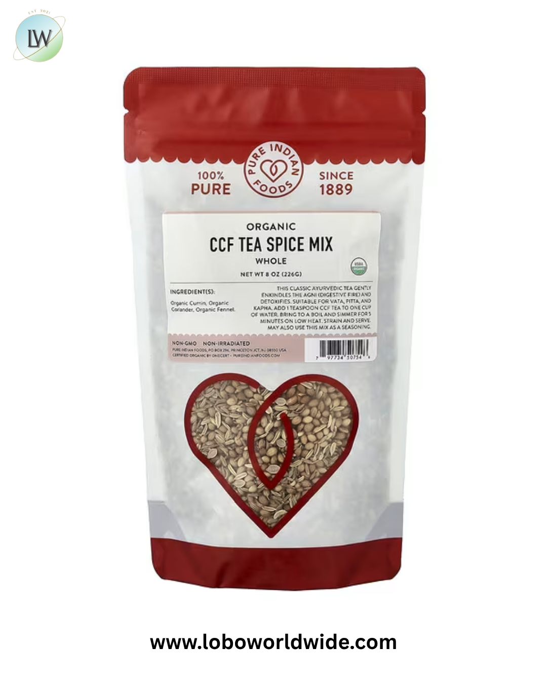 Pure Indian Foods, Organic CCF Tea Spice Mix, Whole, 8 oz (226 g)