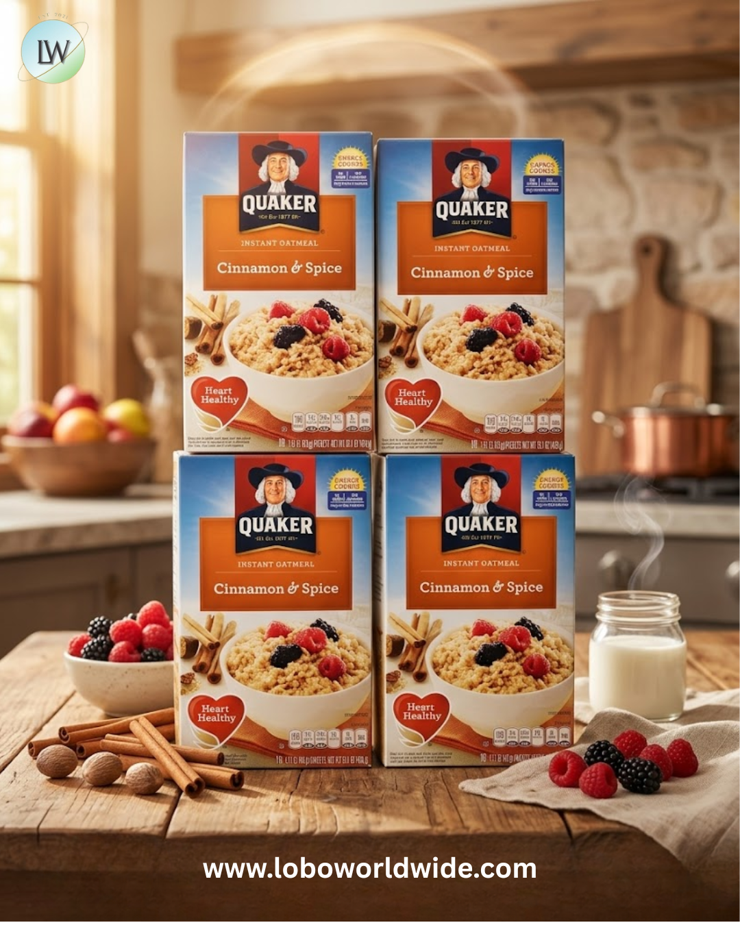Quaker Instant Oatmeal Cinnamon & Spice, 8-Count Boxes