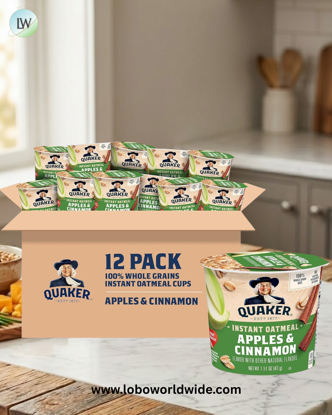 Quaker Instant Oatmeal Express Cups, Apples & Cinnamon, 1.51 Ounce (Pack of 12)