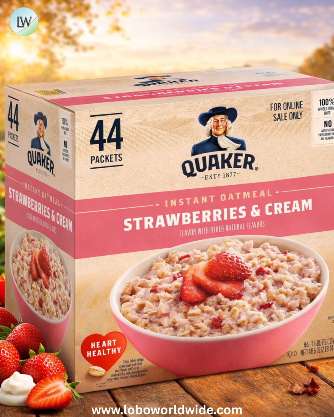 Quaker Instant Oatmeal, Strawberries and Cream, 44 Packets
