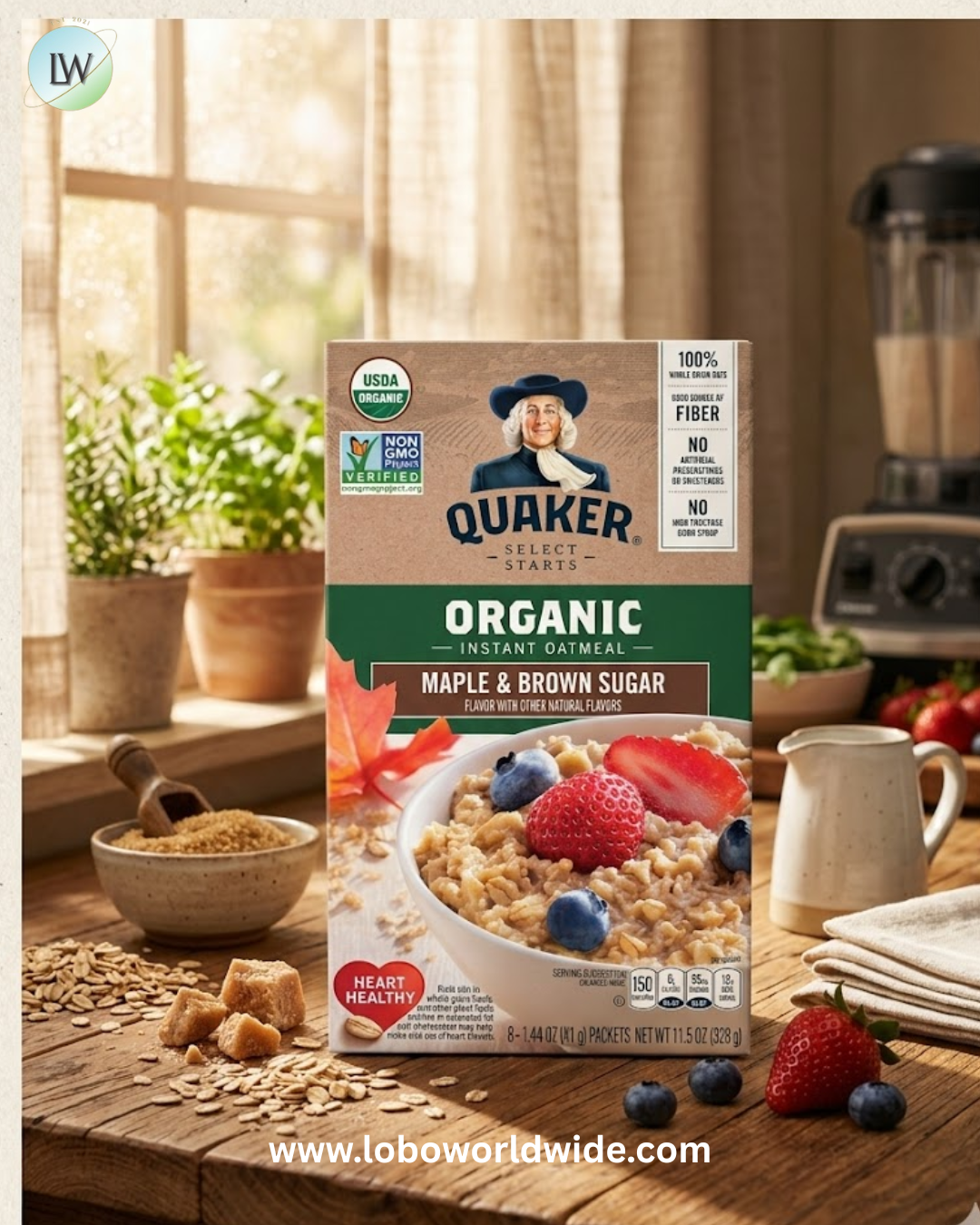 Quaker Instant Organic Oatmeal Maple & Brown Sugar Breakfast Cereal, 8 Packets Per Box (Pack of 6 Boxes)