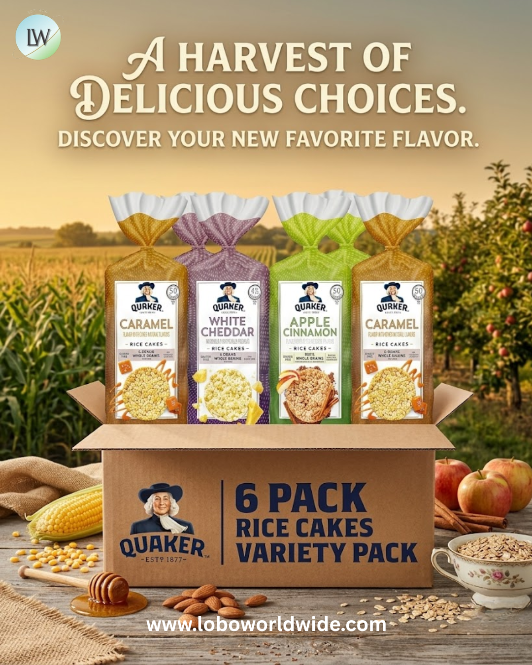Quaker Large Rice Cakes, Gluten Free, 3 Flavor Variety Pack, 6 Count
