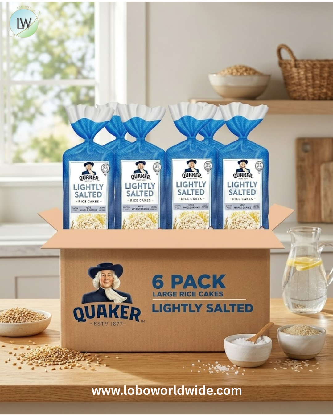 Quaker Large Rice Cakes, Lightly Salted, Gluten Free, 100% Whole Grains, 4.47 Oz, Pack of 6
