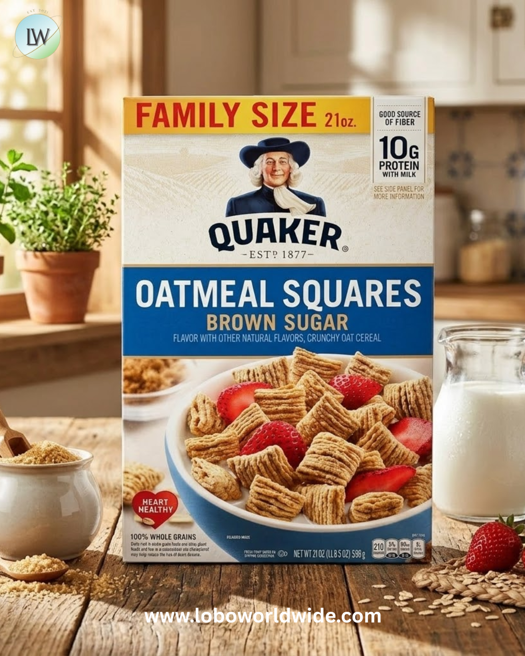 Quaker Oatmeal Squares Breakfast Cereal, Brown Sugar, 21oz Family Size Box