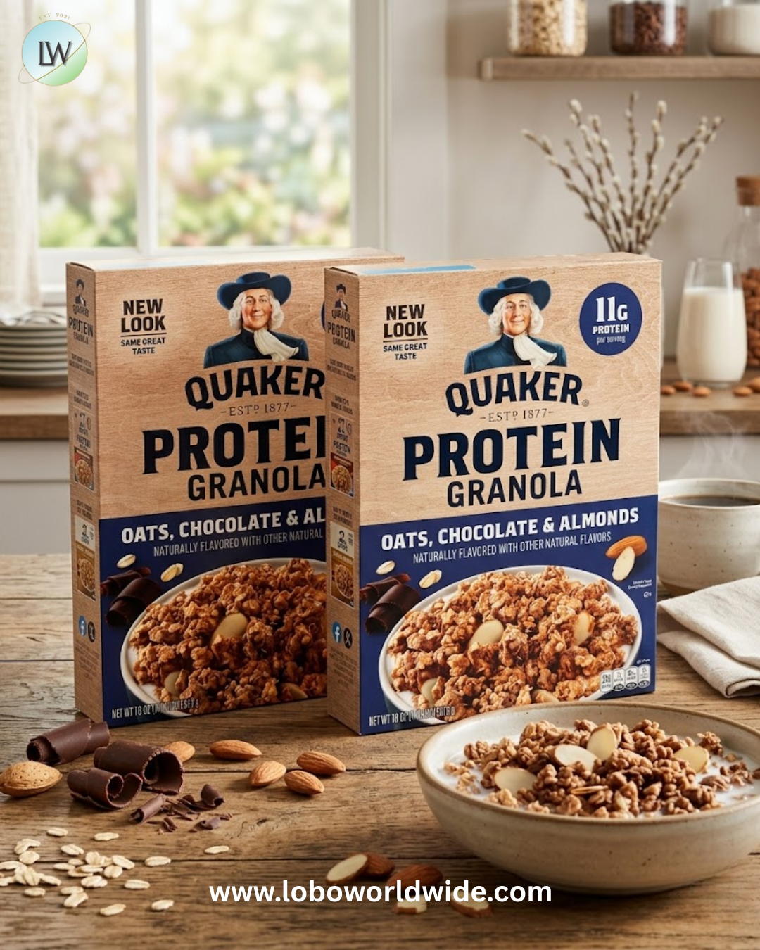 Quaker Protein Granola, Oats Chocolate, & Almonds, 18oz Boxes (2 Pack)