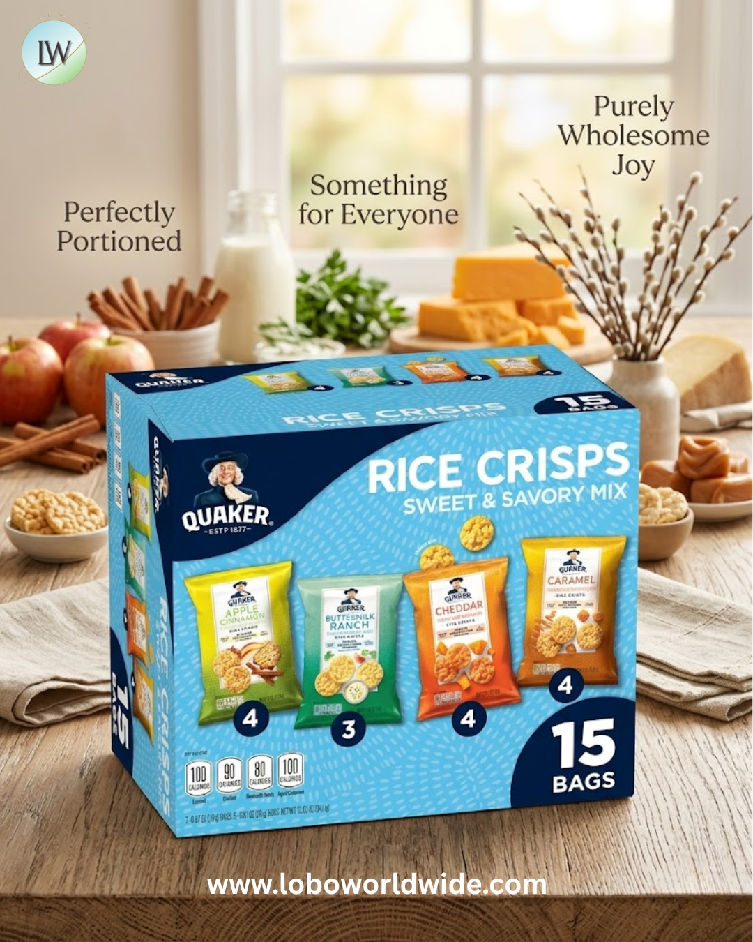Quaker Rice Crisps, 4 Flavor Sweet and Savory Variety Mix, 15 count