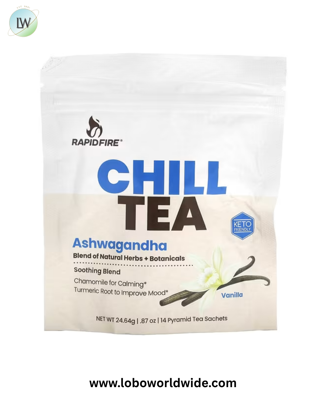RAPIDFIRE, Chill Tea, Ashwagandha, Vanilla, 14 Pyramid Tea Sachets, 0.87 oz (24.64 g)