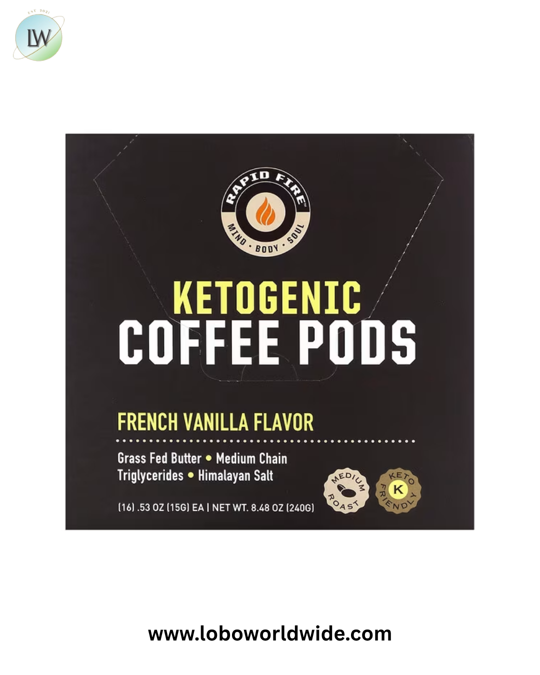 RAPIDFIRE, Ketogenic Coffee Pods, French Vanilla, Medium Roast, 16 Pods, 8.48 oz (240 g)