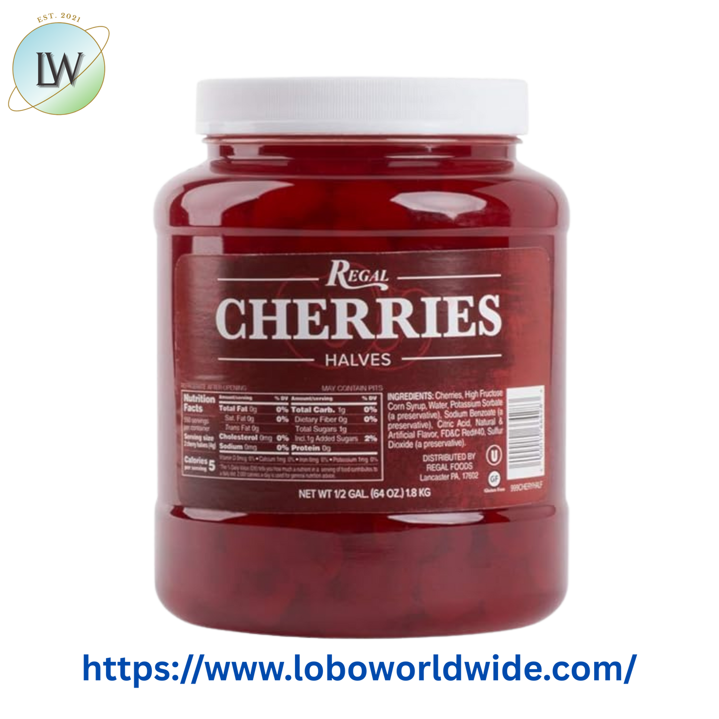 Regal Maraschino Cherry Halves - 1/2 Gallon