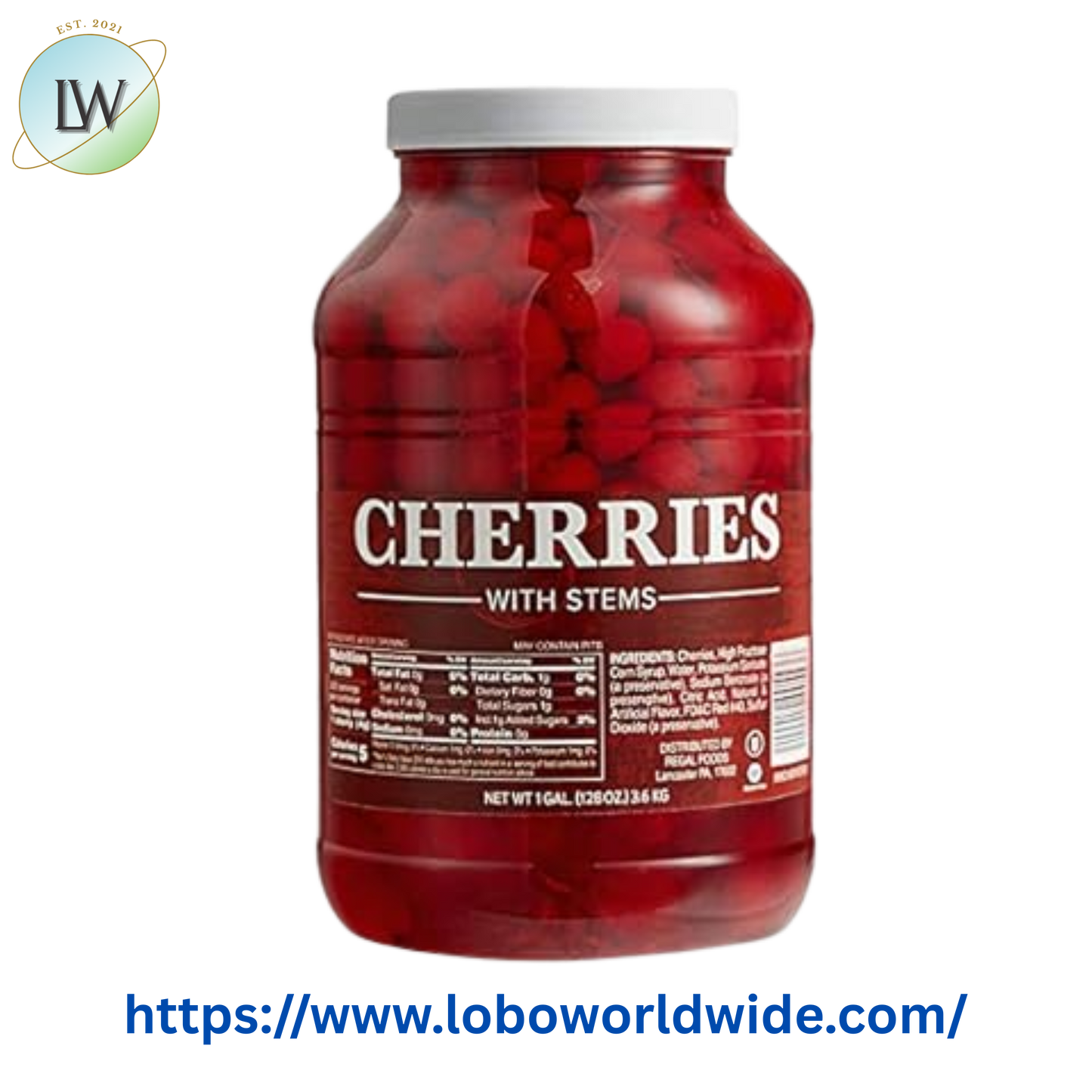 Regal Maraschino Cherries with Stems - 1 Gallon