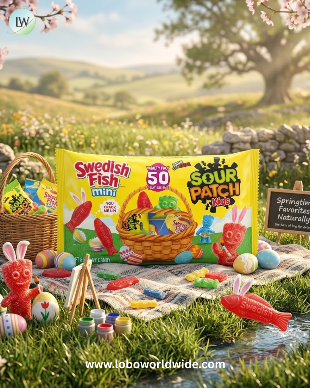 SOUR PATCH KIDS and SWEDISH FISH Mini Soft & Chewy Easter Candy Variety Pack, Bulk Candy, 50 Snack Packs