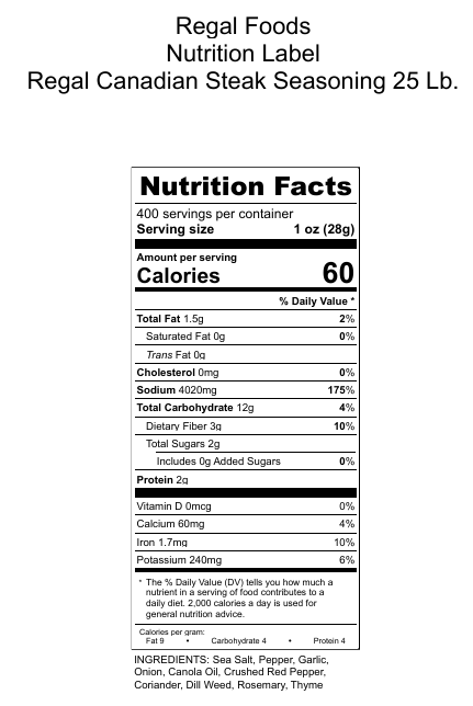 Regal Bulk Canadian Steak Seasoning - 25 lb.