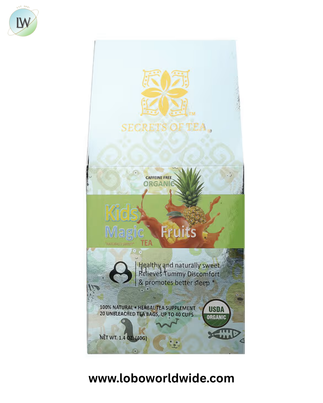 Secrets of Tea, Organic, Kids Magic™ Tea, Fruits, Caffeine Free, 20 Tea Bags, 1.4 oz (40 g)