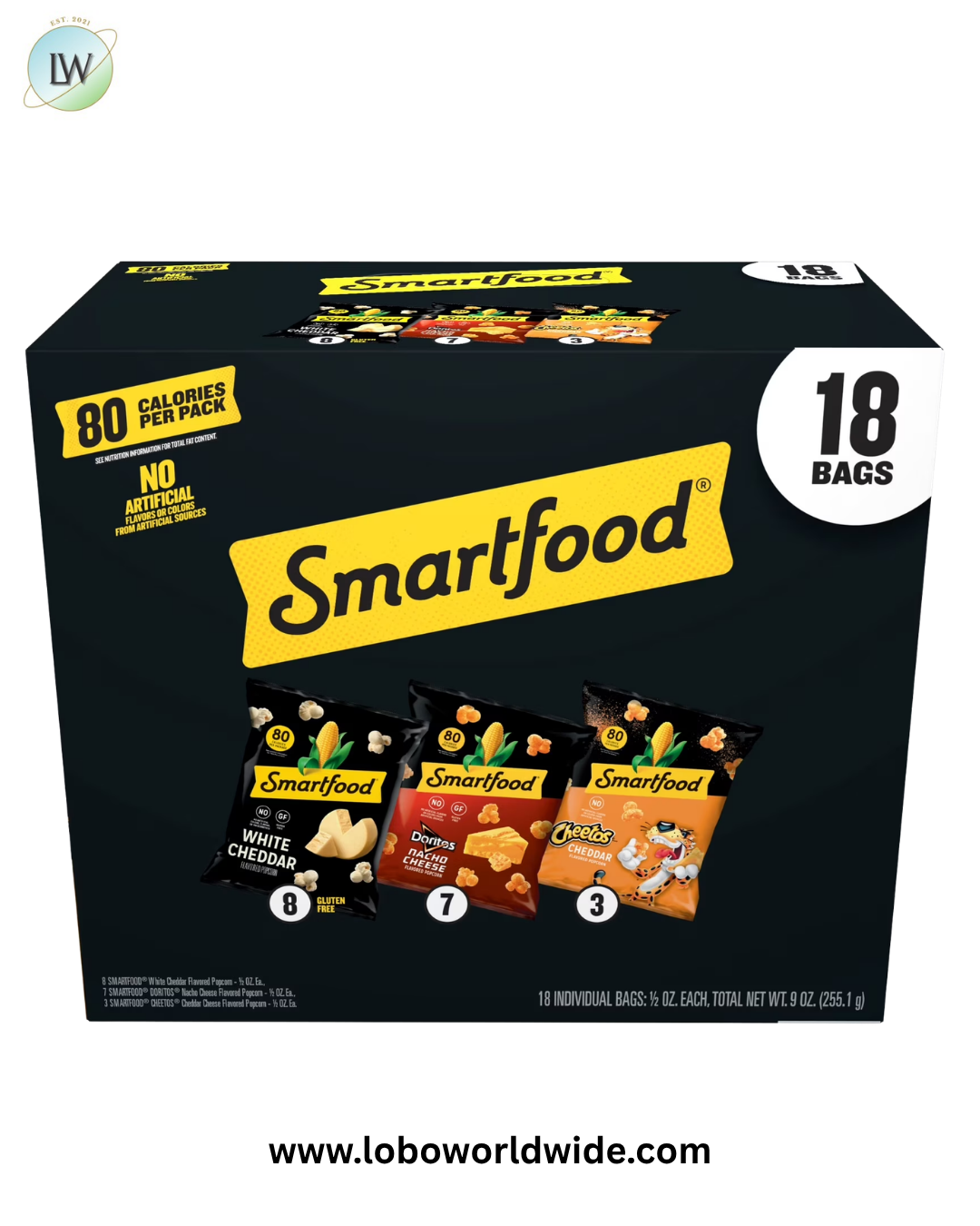 Smartfood Flavored Popcorn 3 Flavor Variety Pack Snack Chips, 0.5 oz Bags, 18 Count Multipack