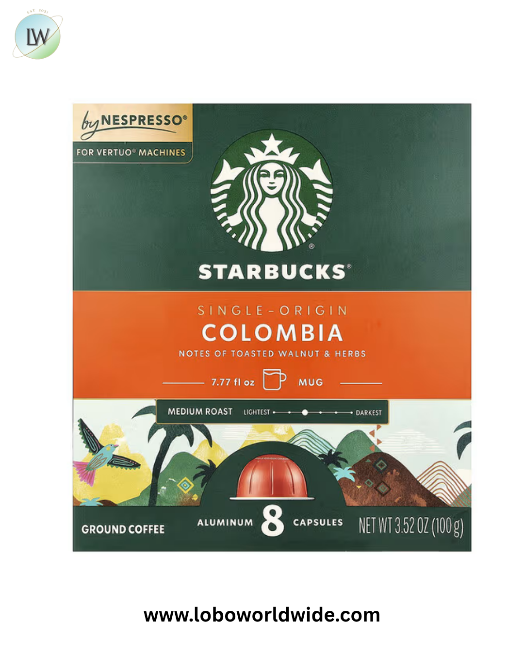 Starbucks, Nespresso®, Colombia, Ground, Medium Roast, 8 Aluminum Capsules, 3.52 oz (100 g)