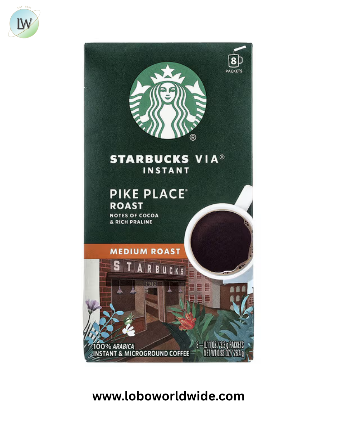 Starbucks, VIA® Instant Coffee, Pike Place® Roast, Medium Roast, 8 Packets, 0.11 oz (3.3 g) Each