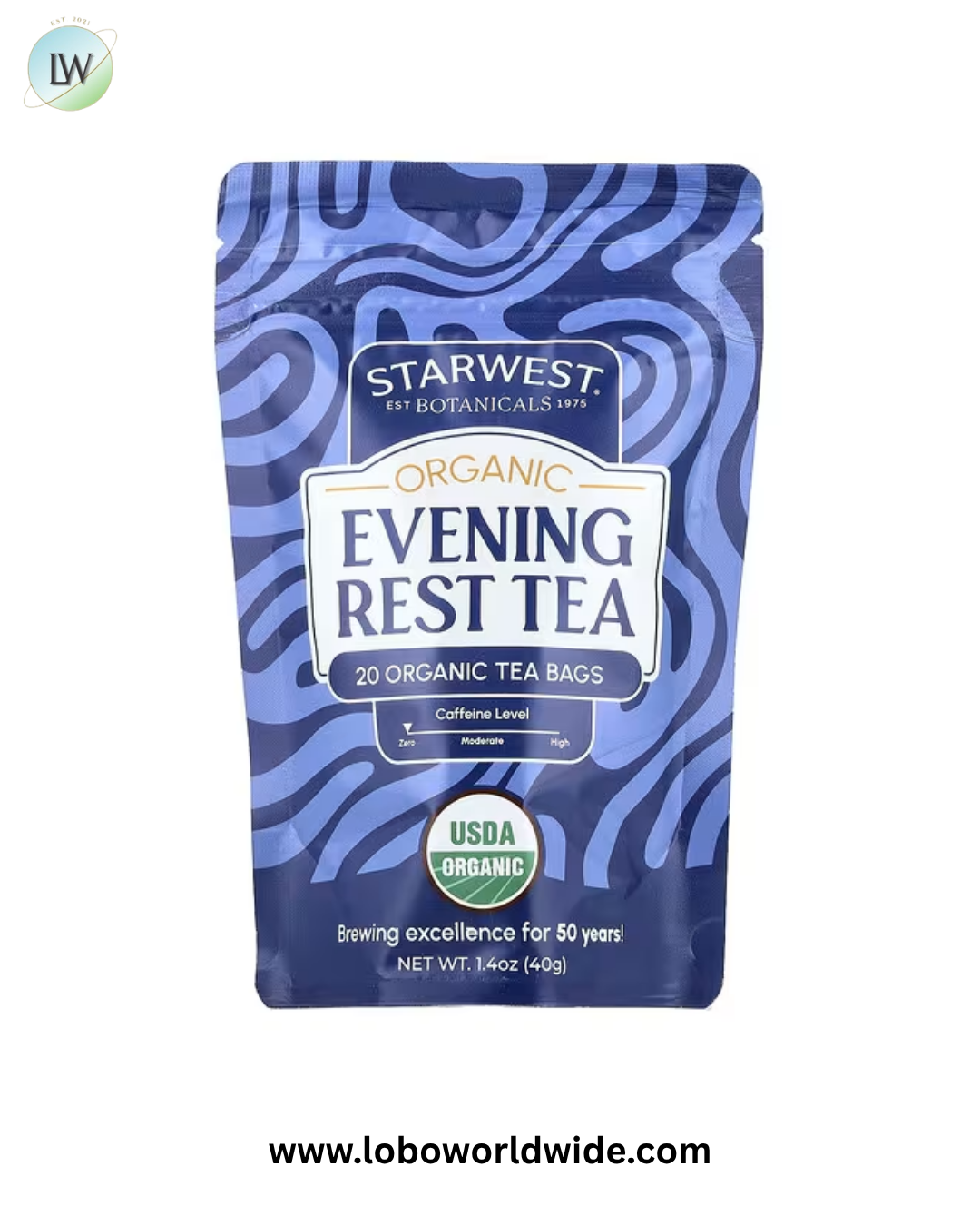Starwest Botanicals, Organic Evening Rest Tea, Caffeine Free, 20 Organic Tea Bags, 1.4 oz (40 g)