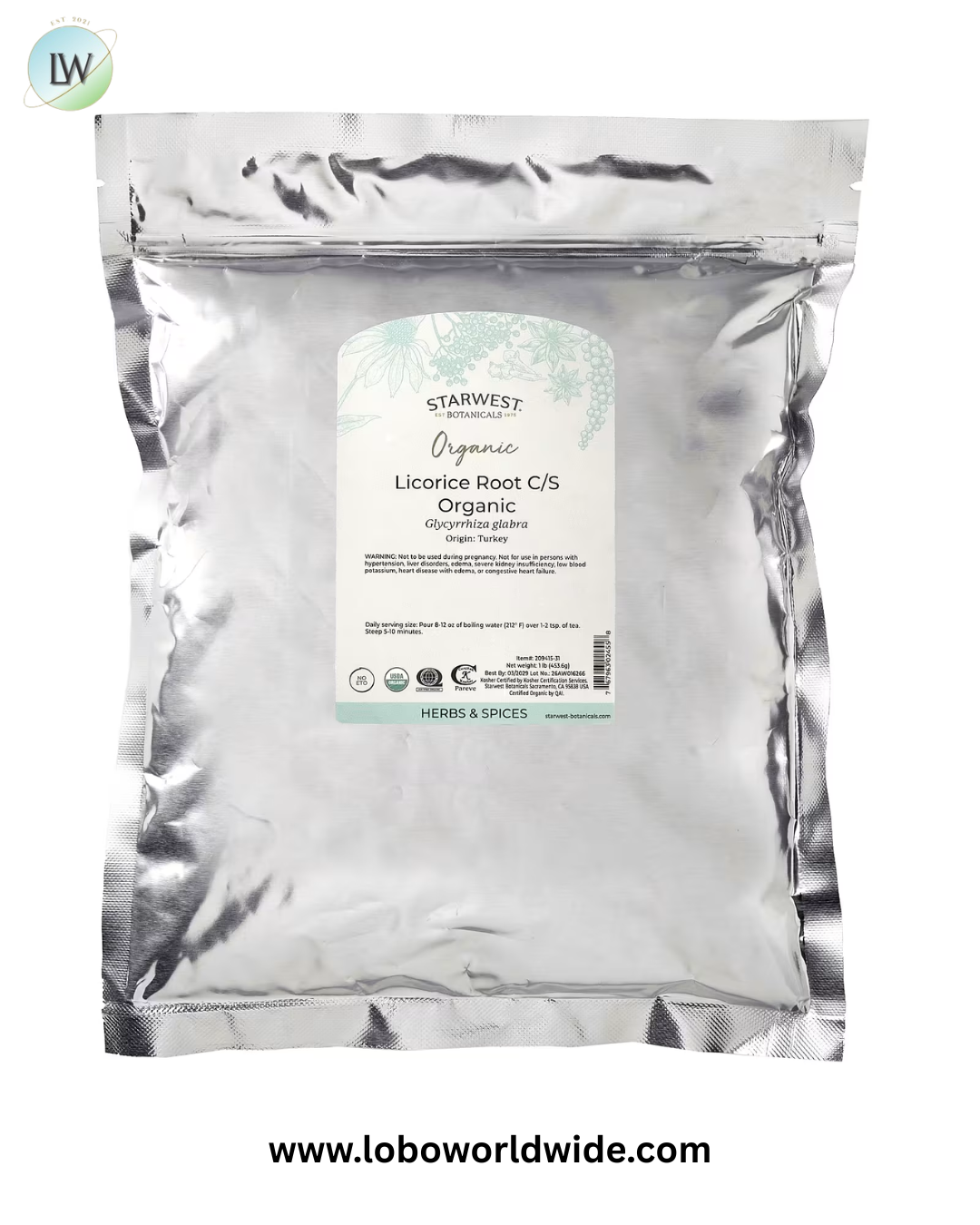 Starwest Botanicals, Organic Licorice Root, Cut & Sifted, 1 lb (453.6 g)