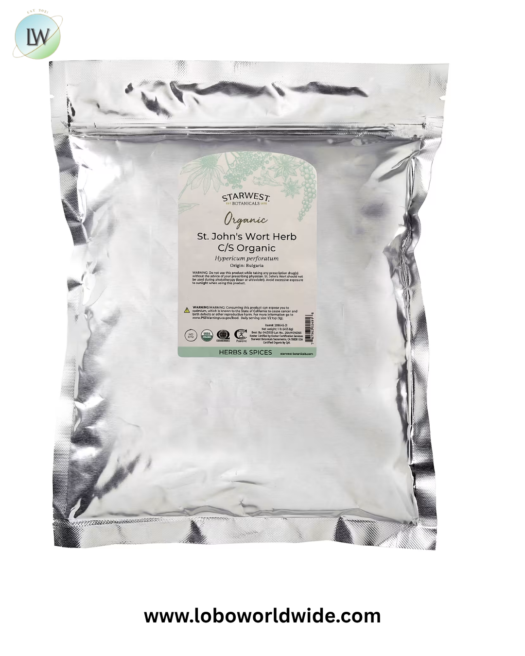 Starwest Botanicals, Organic St. John's Wort Herb C/S, 1 lb (453.6 g)