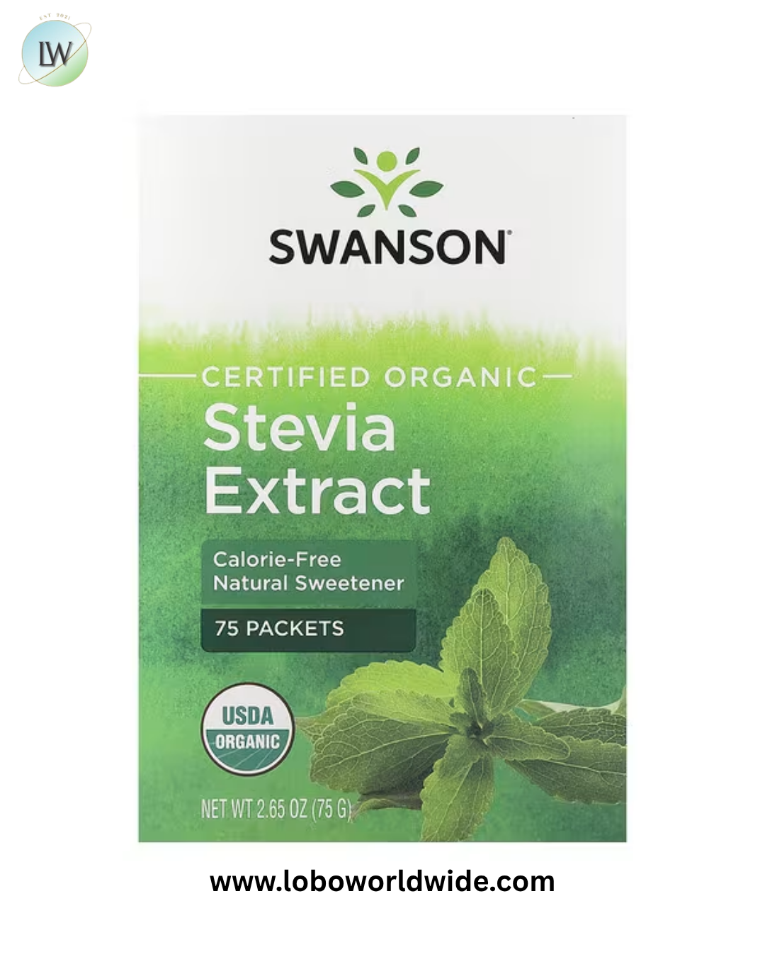 Swanson Vitamins, Certified Organic Stevia Extract, 75 Packets, 2.65 oz (75 g)