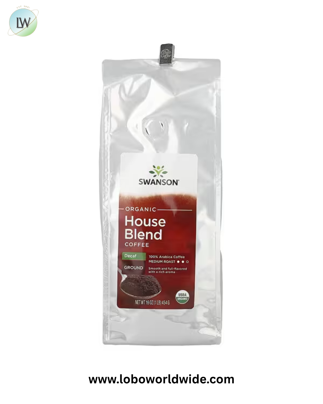 Swanson Vitamins, Organic House Blend Coffee, Ground, Medium Roast, Decaf, 1 lb (454 g)