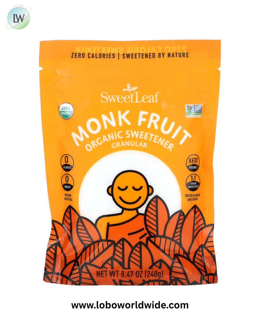 SweetLeaf Stevia, Monk Fruit Organic Sweetener, Granular, 8.47 oz (240 g)