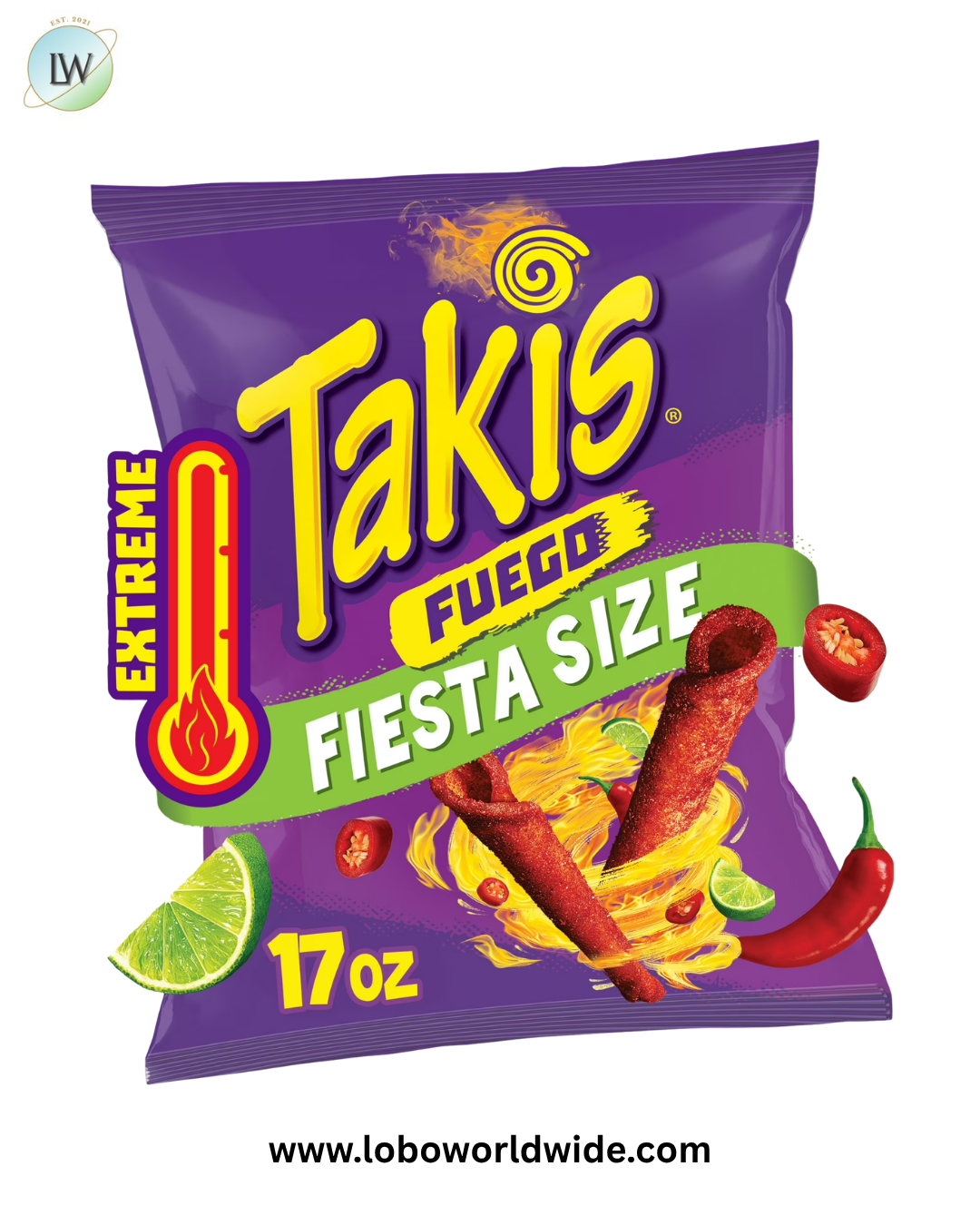 Takis Fuego 17 oz Fiesta Size Bag, Hot Chili Pepper & Lime Rolled Tortilla Chips