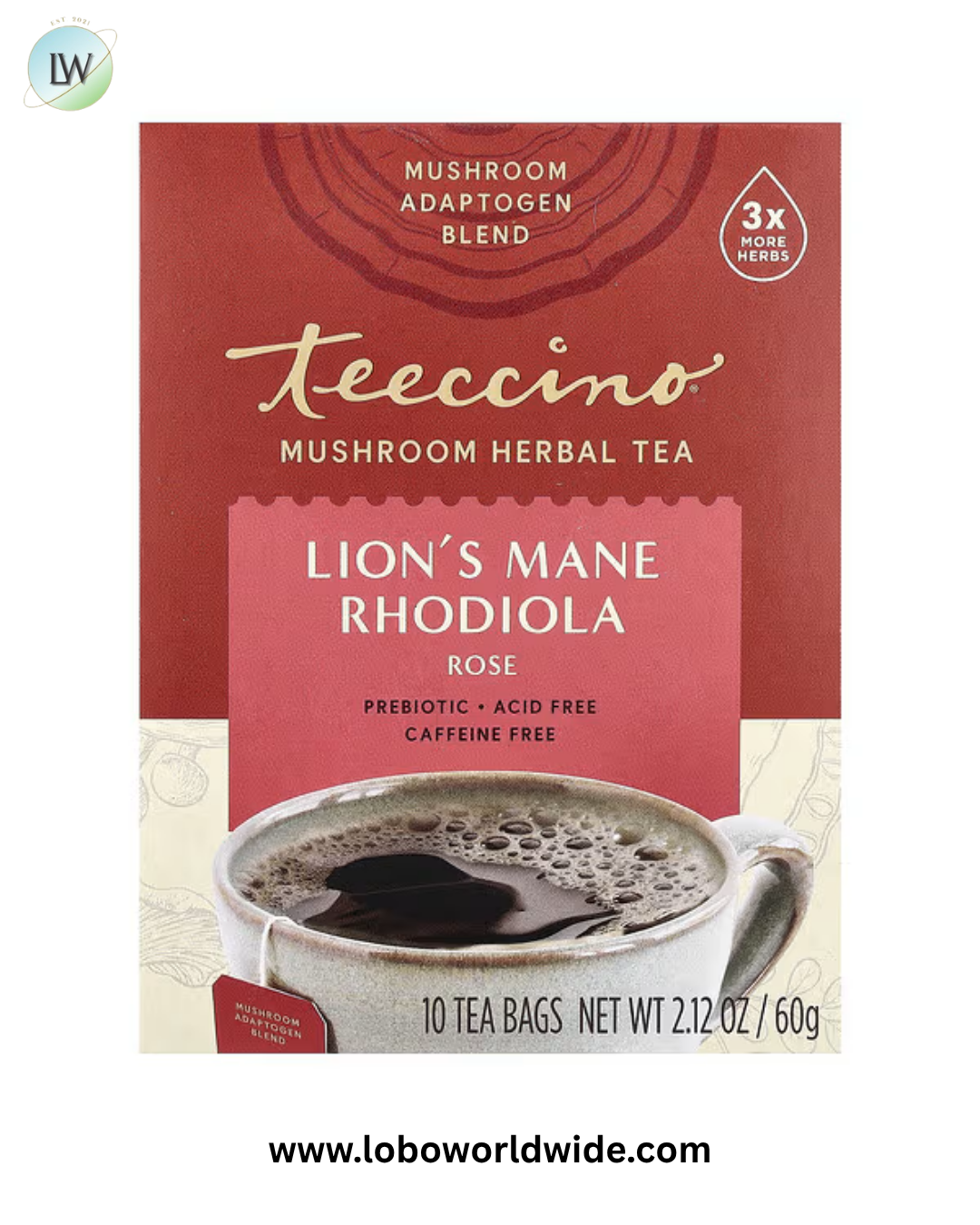 Teeccino, Mushroom Herbal Tea, Caffeine Free, 10 Tea Bags, 2.12 oz (60 g)