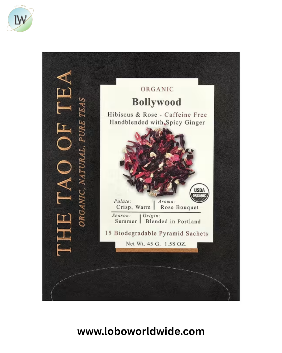 The Tao of Tea, Organic Bollywood, Hibiscus & Rose, Caffeine Free, 15 Biodegradable Pyramid Sachets, 1.58 oz (45 g)