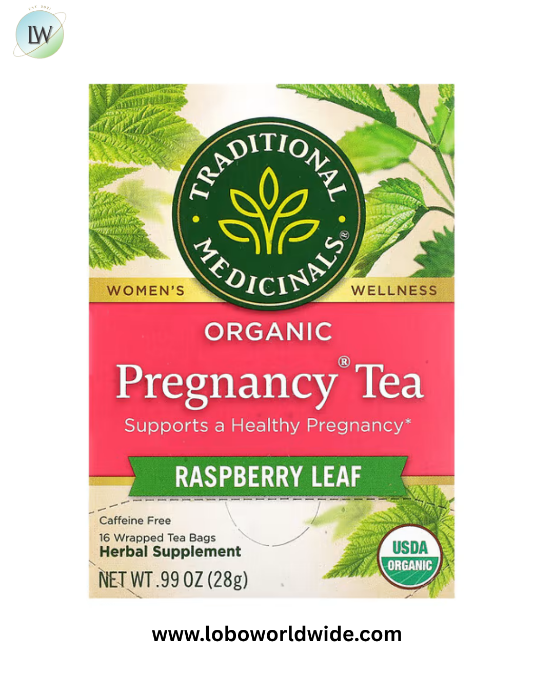 Traditional Medicinals, Organic Pregnancy® Tea, Raspberry Leaf, Caffeine Free, 16 Wrapped Tea Bags, 0.99 oz (28 g)