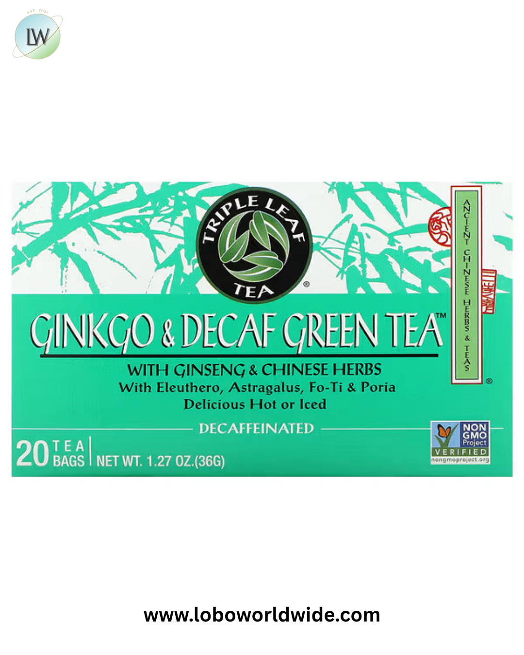 Triple Leaf Tea, Ginkgo & Decaf Green Tea, 20 Tea Bags, 1.27 oz (36 g)