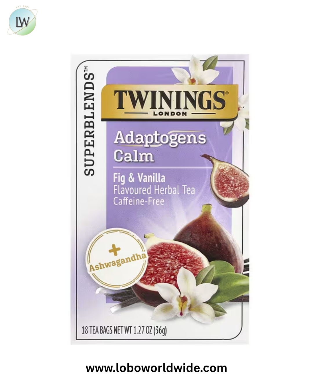 Twinings, Superblends™, Adaptogens Calm Herbal Tea, Fig & Vanilla, Caffeine Free, 18 Tea Bags, 1.27 oz (36 g)