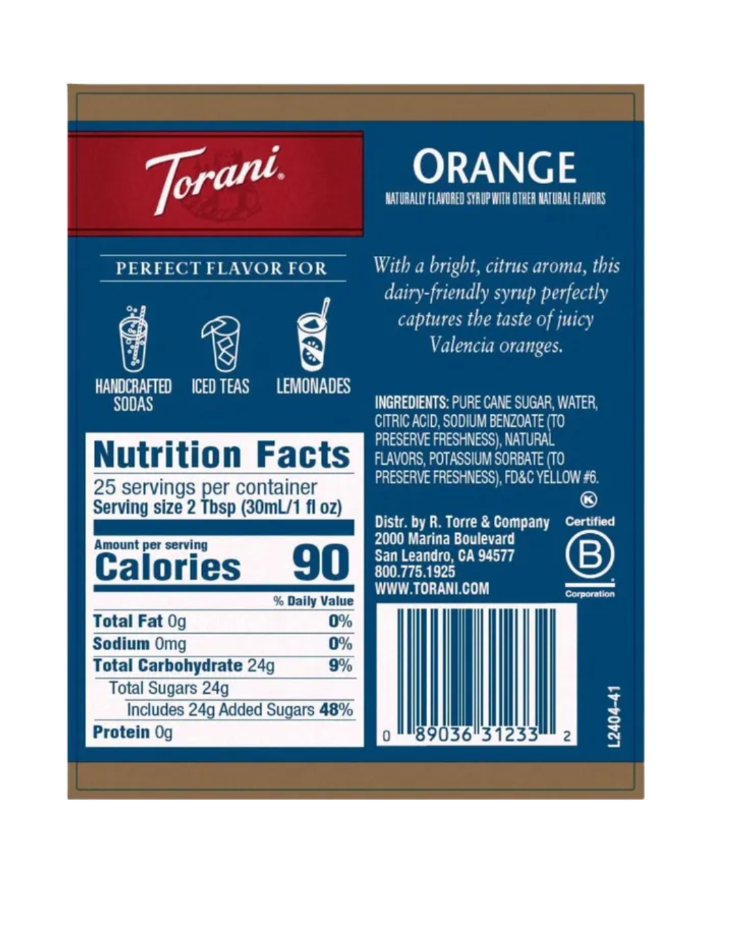 Torani Orange Flavoring / Fruit Syrup 750 mL
