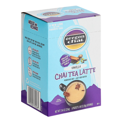 Oregon Chai Single Serve Packets Vanilla Chai Dry Mix 8 ct. - 6/Case