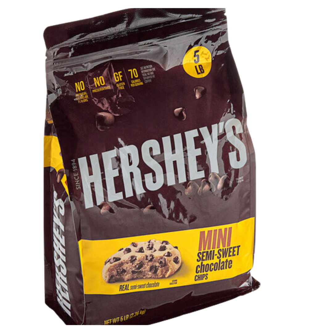 HERSHEY'S Semi-Sweet Mini 4M Baking Chips 5 lb. Resealable Bag - 6/Case