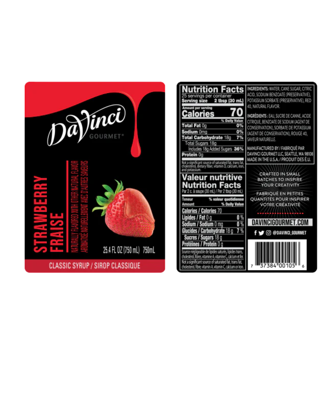 DaVinci Gourmet Classic Strawberry Flavoring / Fruit Syrup 750 mL