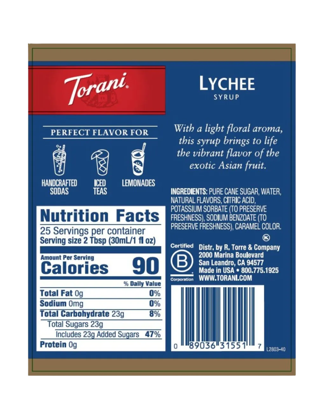 Torani Lychee Flavoring Syrup 750 mL