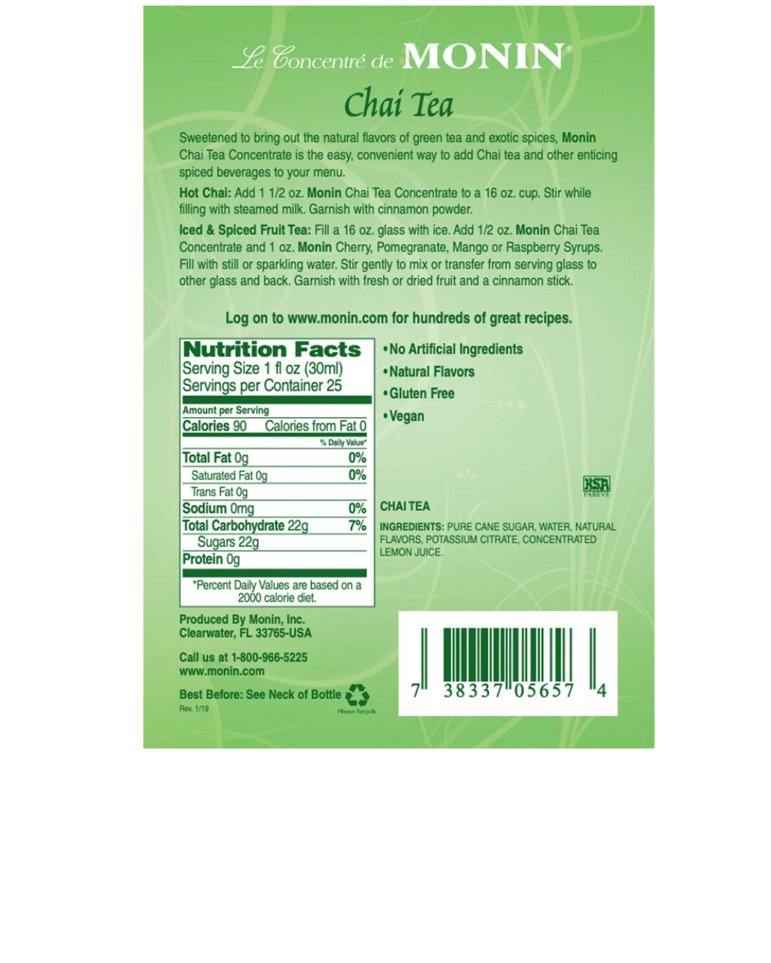 Monin Chai Tea 7:1 Concentrate