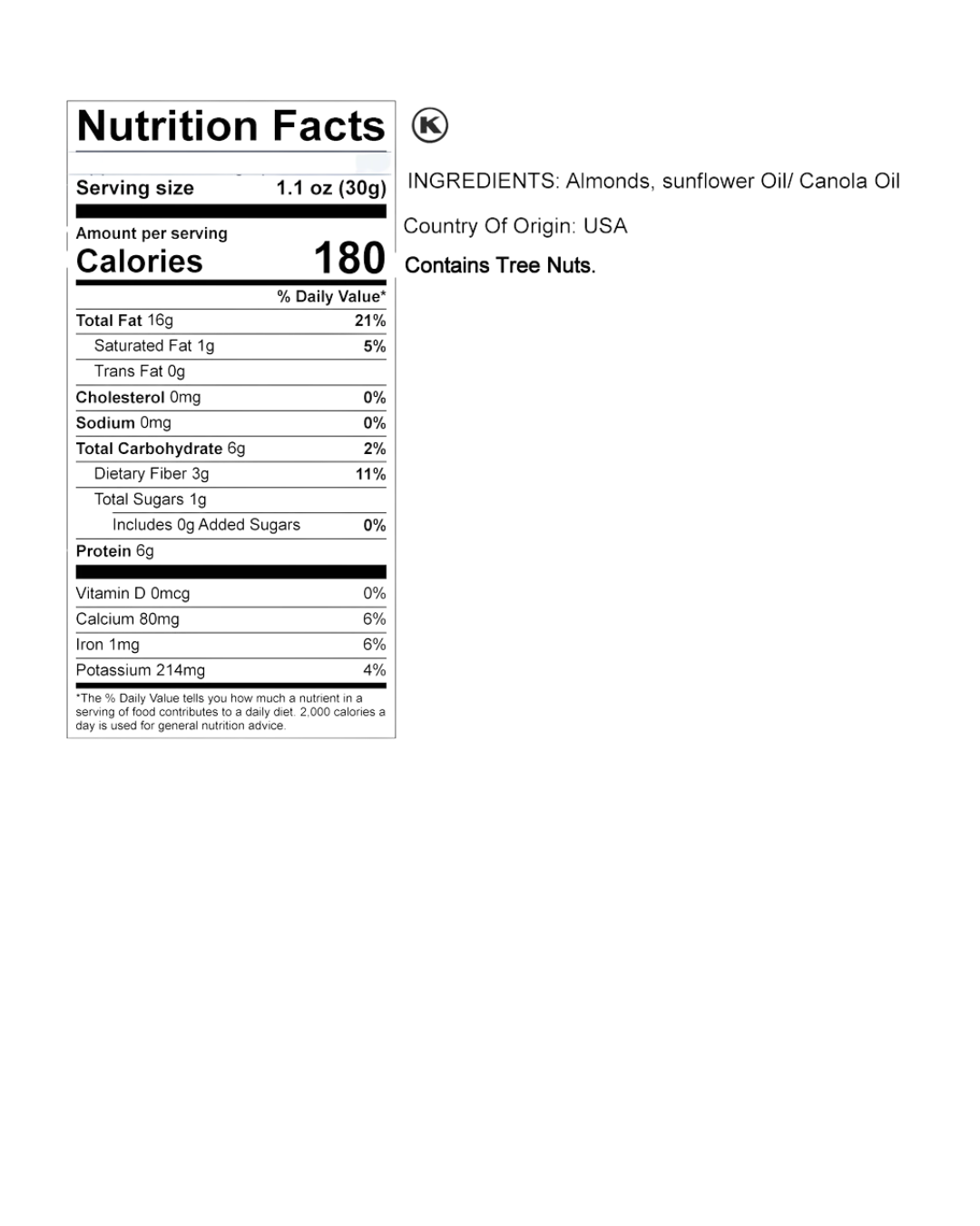 Roasted Unsalted Almonds 25 lb.