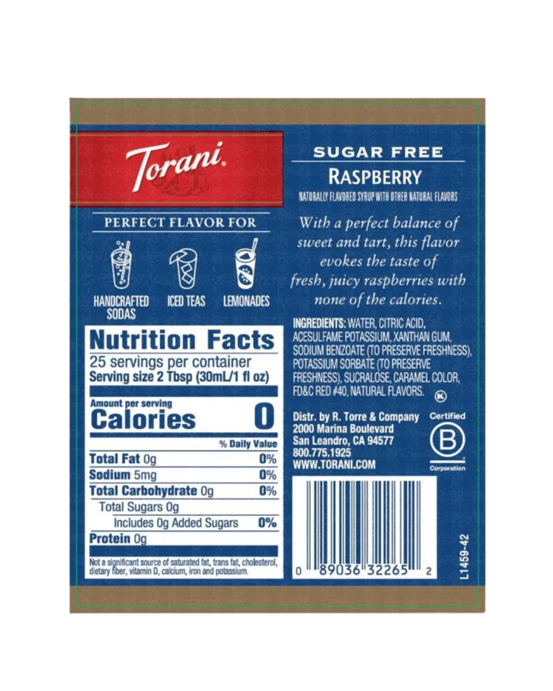 Torani Sugar Free Raspberry Flavoring / Fruit Syrup 750 mL
