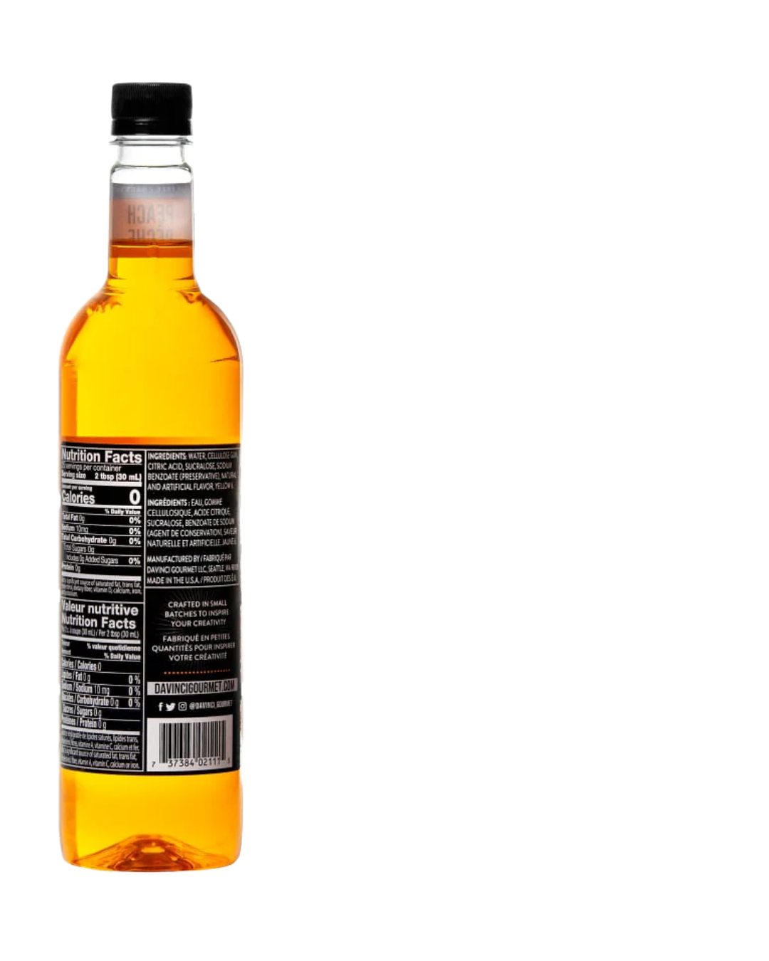 DaVinci Gourmet Sugar Free Peach Flavoring Fruit Syrup 750 mL