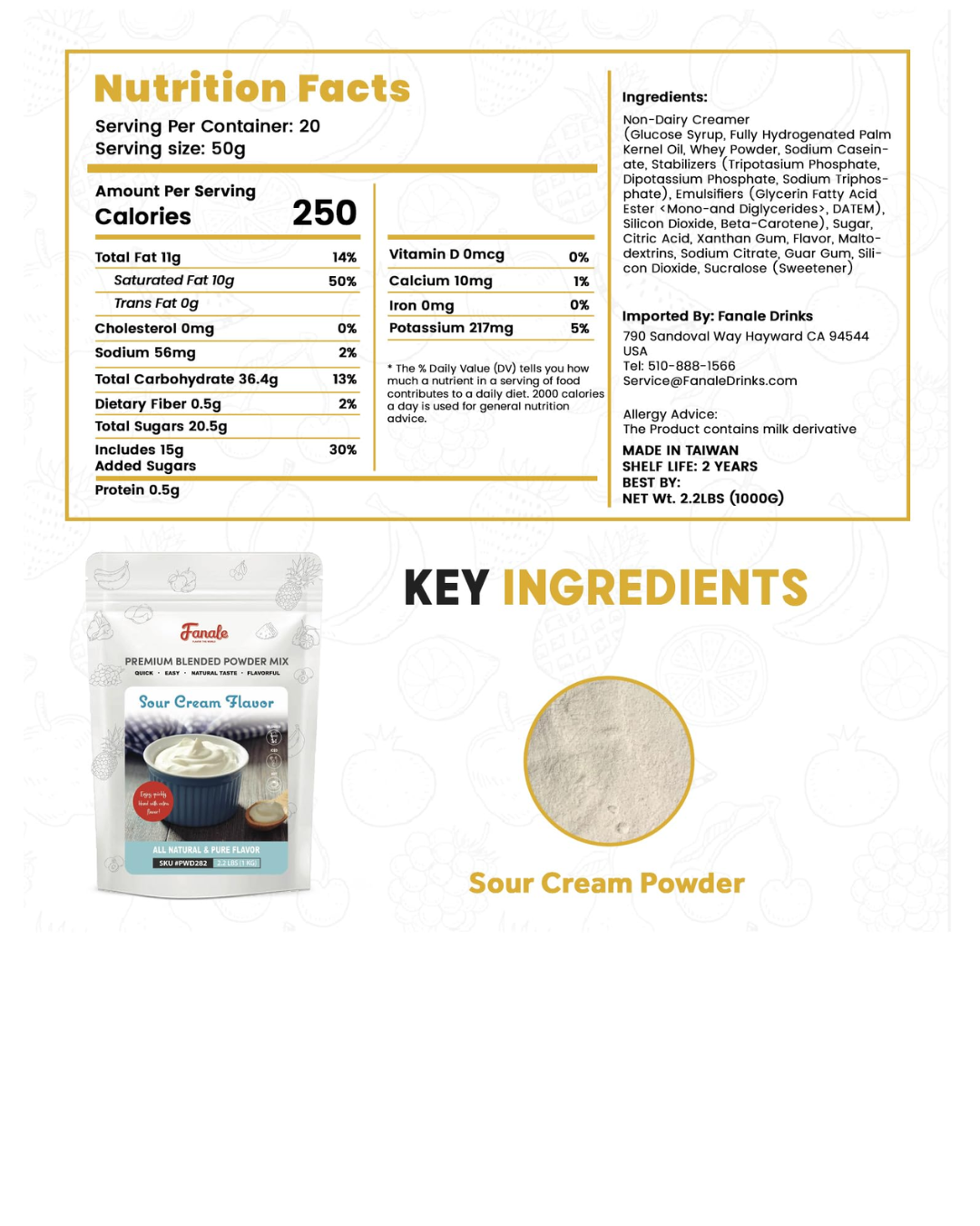 Fanale Sour Cream Powder Mix 2.2 lb.