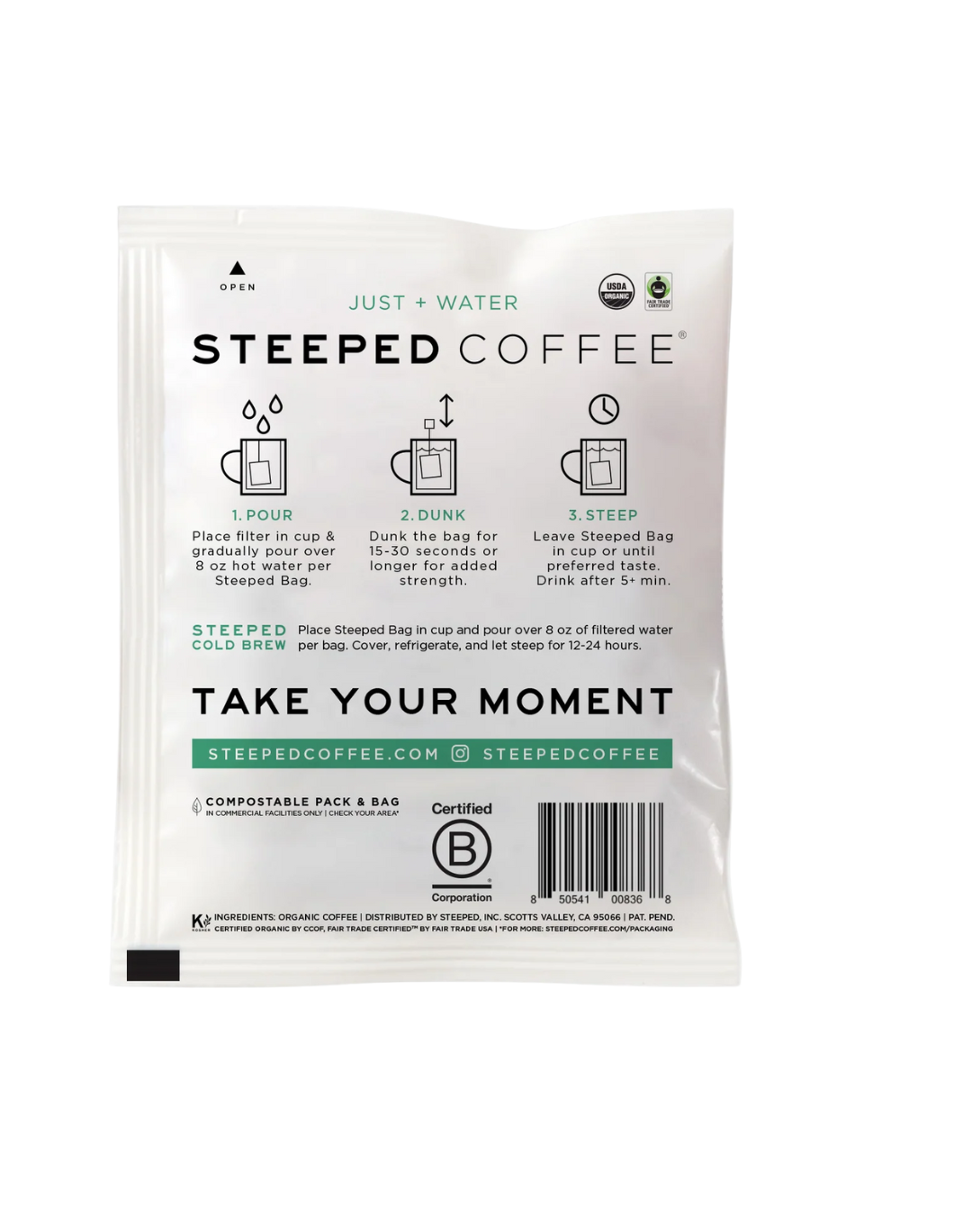 Steeped Coffee Organic Breakwater Blend Coffee Single Serve Bag - 100/Case