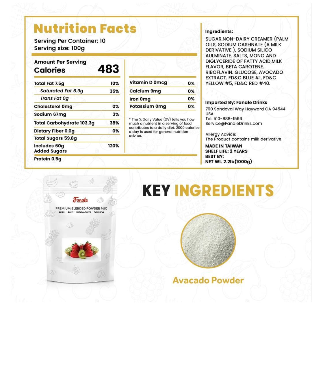 Fanale Avocado Powder Mix 2.2 lb.