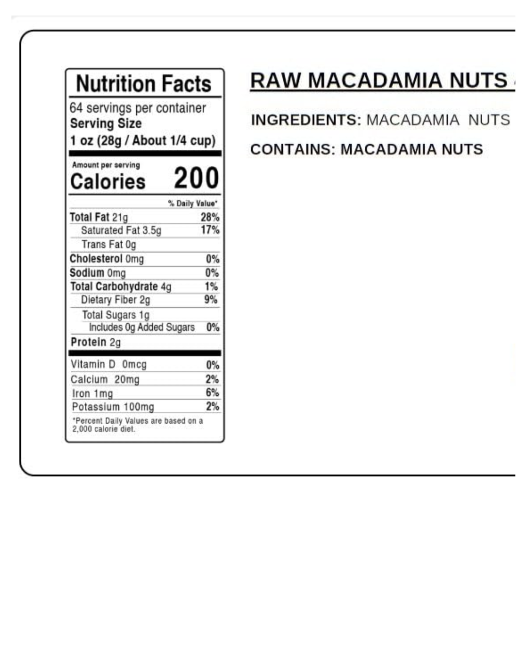 Raw Macadamia Nuts 25 lb.