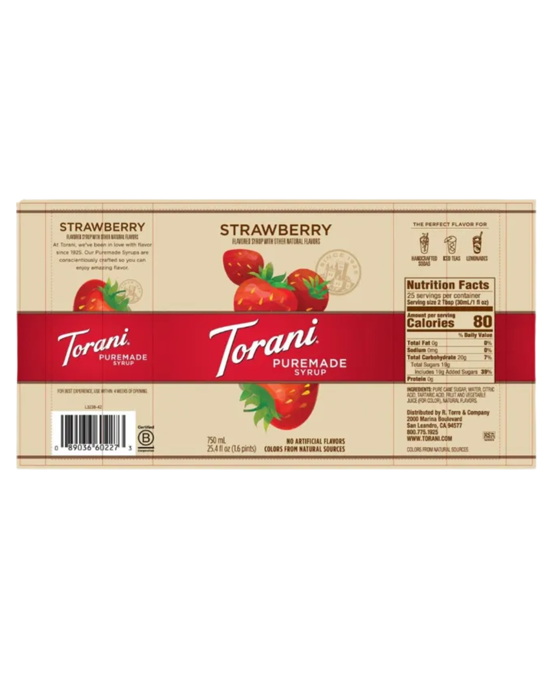 Torani Puremade Strawberry Flavoring Syrup 750 mL