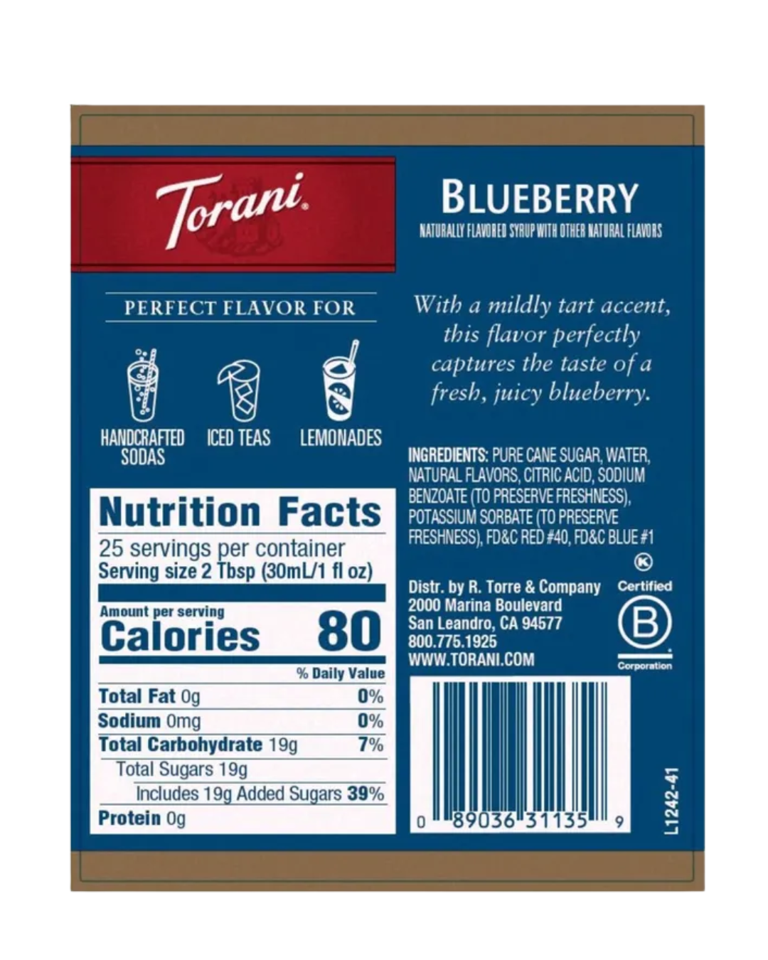 Torani Blueberry Flavoring / Fruit Syrup 750 mL