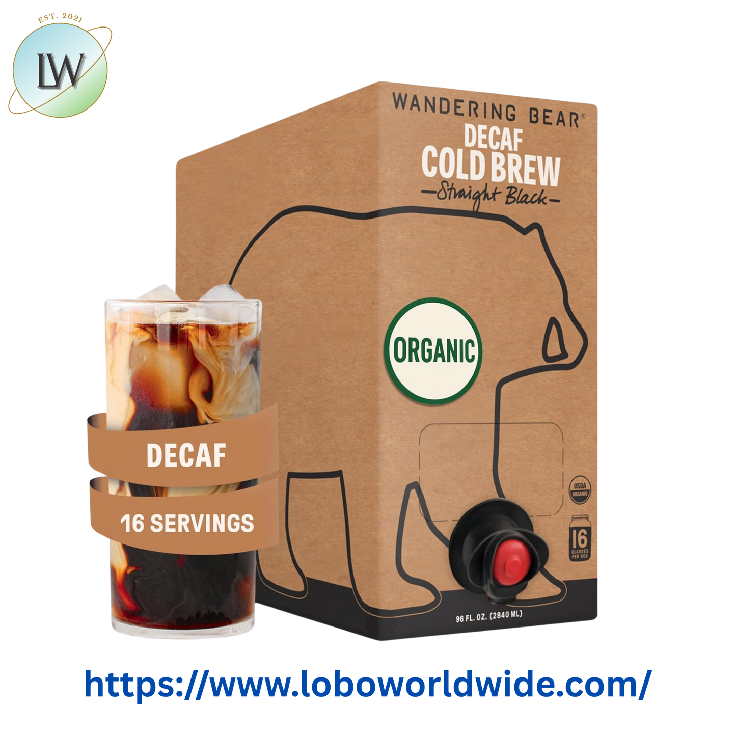 Wandering Bear Bag in Box Organic Straight Black Decaf Cold Brew Coffee 96 fl. oz.